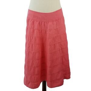 Talbots Pink Tiered Linen Side Zip Midi Skirt Size 6